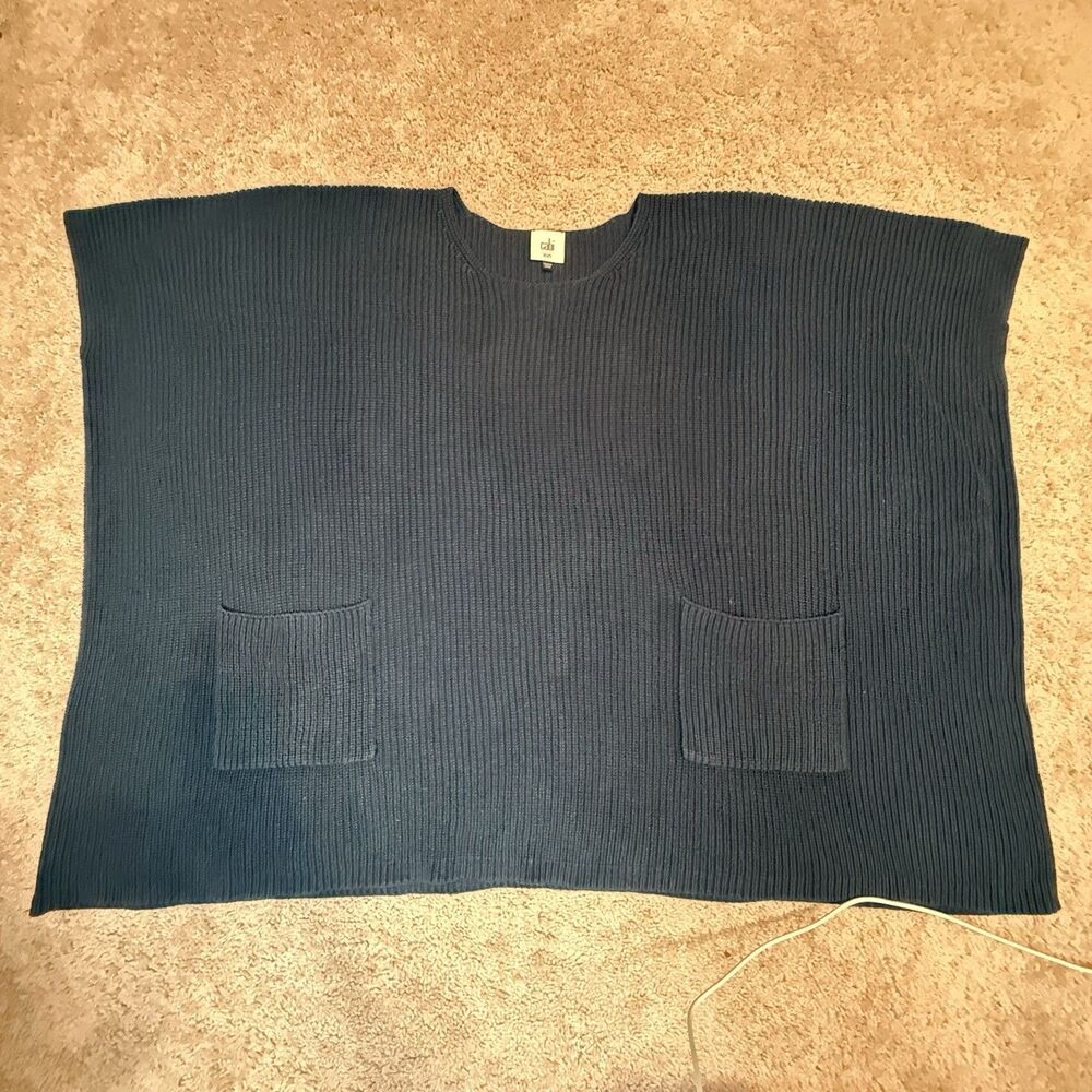 Cabi Flex Poncho Sweater Teal Size XS Knit With Front Pockets Oversized Stretchy